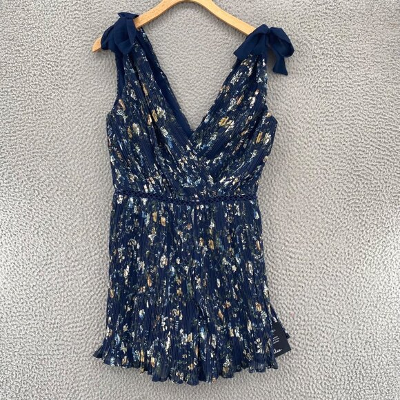 Lulus Romper Womens M Exceptionally Playful Navy Floral Plisse Sleeveless NWT - Picture 1 of 14